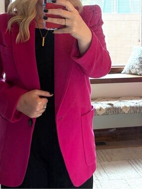 Cashmere Wool vtg 90s Fuchsia Shawl Collar Blazer Bergdorf Goodman hot pink Sz S